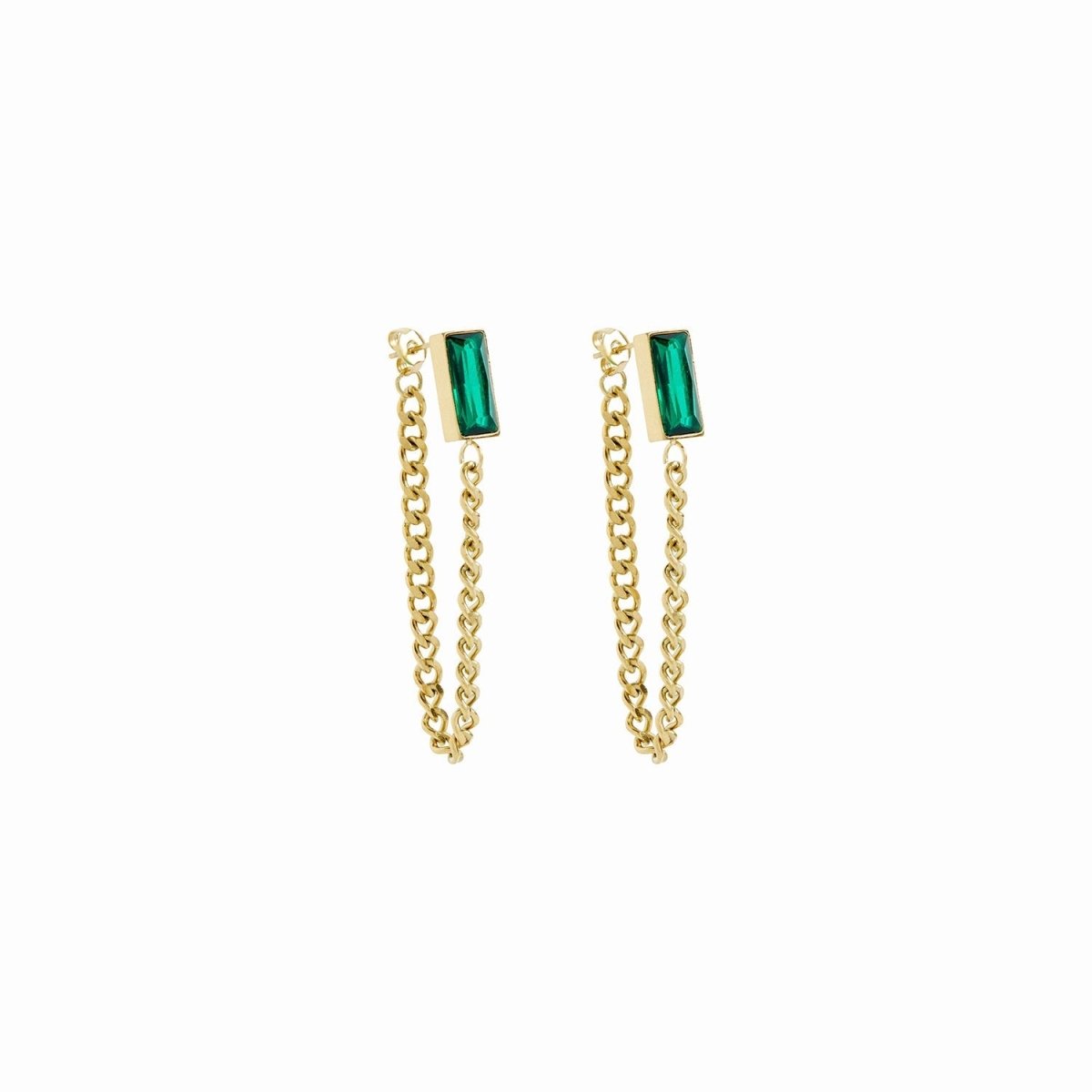 Brinco Corrente Elisabeth Zircônia Esmeralda Banhado em Ouro 18K